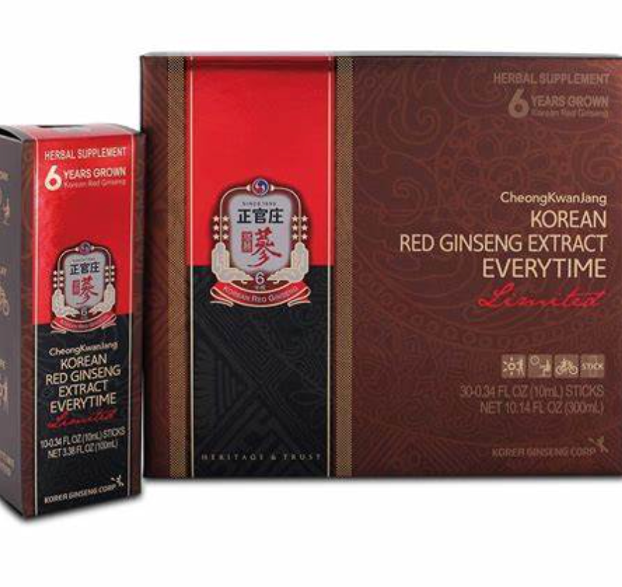 Korean Red Ginseng extract stick-packs and tonic product packaging