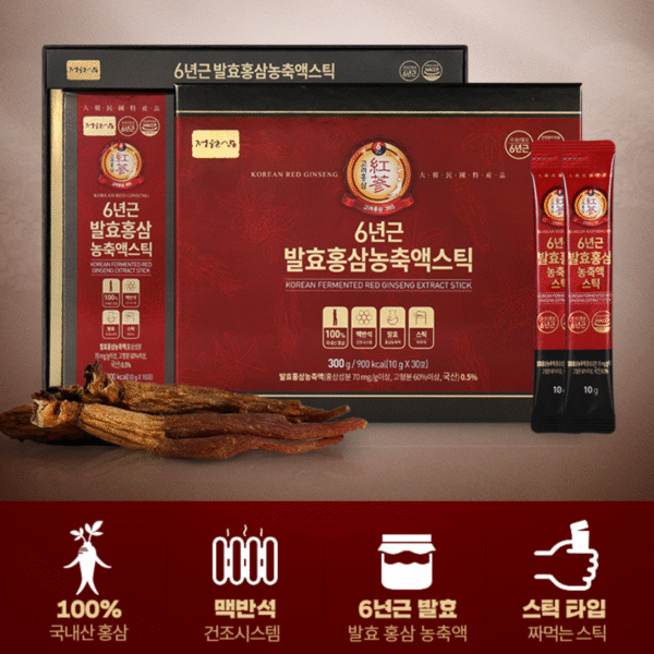 JUNGWONSAM by Nature Garden 6-year fermented Korean red ginseng concentrate sticks, 10g x 30