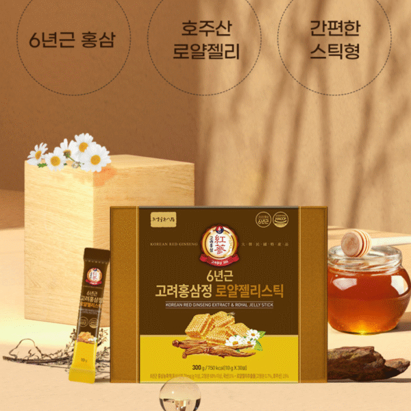 JUNGWONSAM by Nature Garden 6-year Korean red ginseng royal jelly sticks, 10 g x 30, HACCP-certified