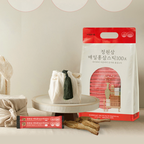 Red Ginseng Sticks 100-Pack by HURUM, 6-year Korean red ginseng, 10 g × 100 (1,000 g)