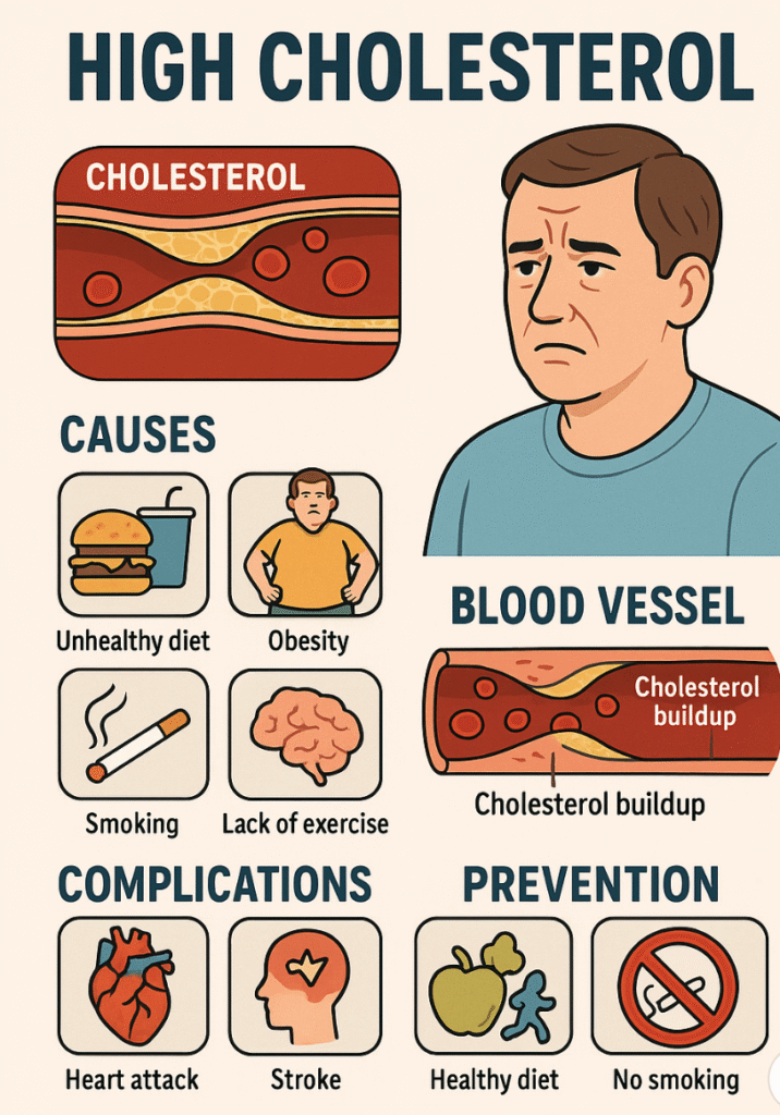 Infographic showing high cholesterol risks and prevention with Korean black ginseng
