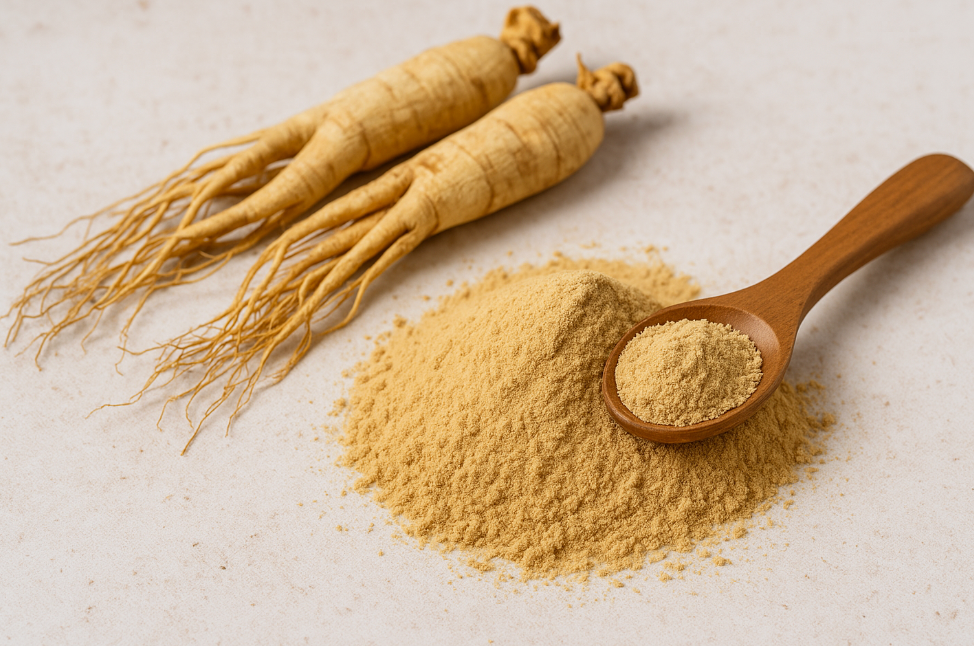 Korean ginseng roots and powder symbolizing natural support for heart health