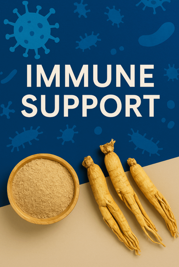 Korean ginseng roots and powder symbolizing immune system support