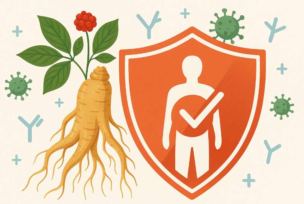 Korean ginseng root with shield symbolizing immune protection