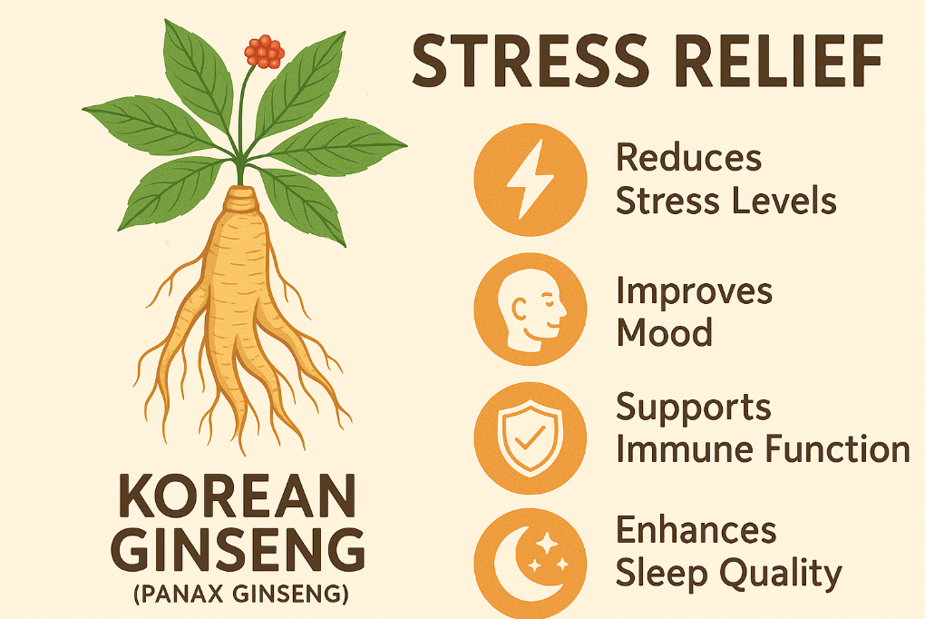 Infographic showing Korean ginseng benefits for stress relief and mental health