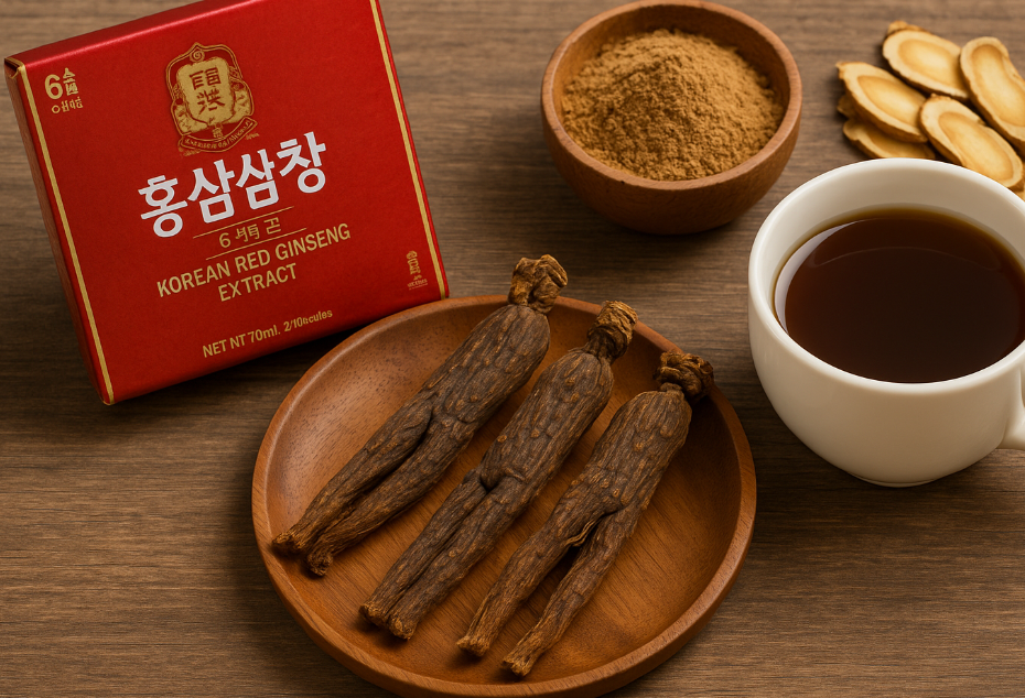 Korean red ginseng products with tea and powdered extract