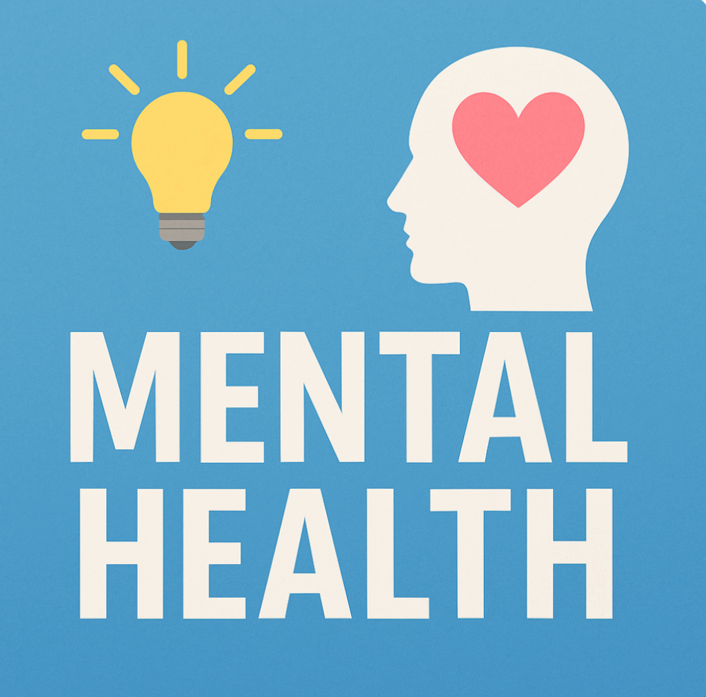 Illustration of mental health with head silhouette and heart symbol