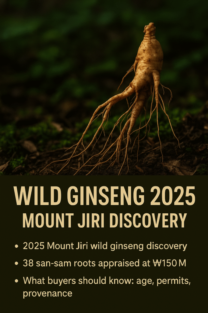 Wild ginseng 2025 — Mount Jiri discovery of 38 san-sam roots appraised at ₩150M