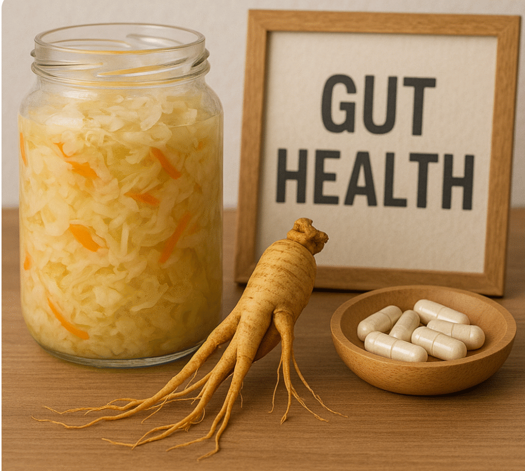 Wild Korean ginseng root with sauerkraut and probiotics for gut health