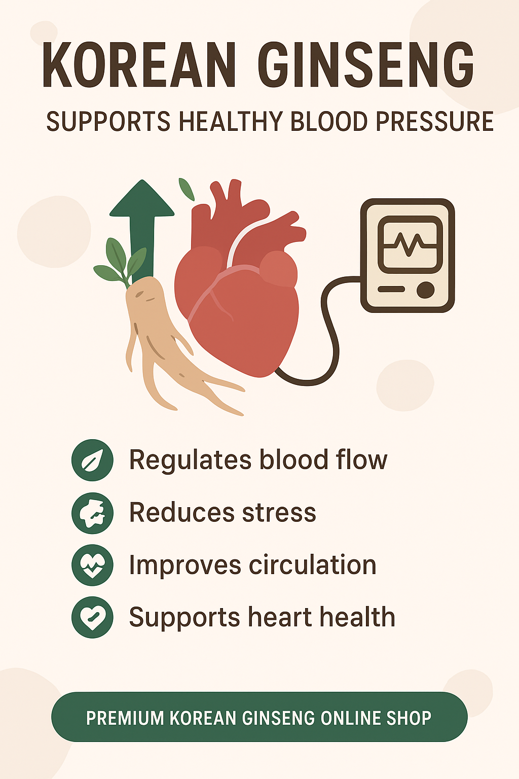 Infographic showing how Korean Ginseng supports healthy blood pressure and heart health