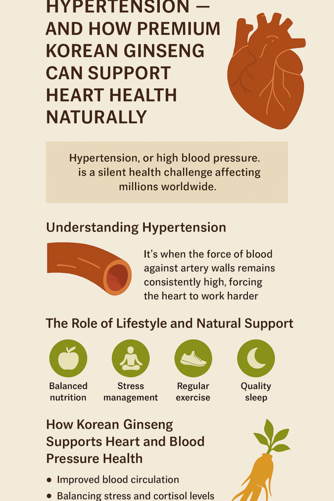 Premium Korean ginseng supporting heart health and balanced blood pressure