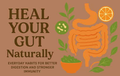 illustration of healthy gut microbiome and natural foods for digestion