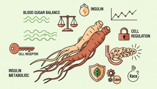 Korean ginseng roots illustrating support for blood sugar and metabolic health.