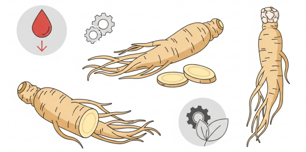 Korean ginseng roots illustrating support for blood sugar and metabolic health.