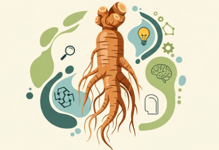 Illustration of Korean ginseng roots representing cognitive benefits such as focus, memory, and mental clarity.
