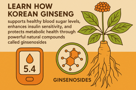 Korean Red Ginseng root supporting natural blood sugar and insulin function