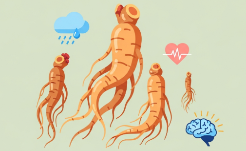 Korean ginseng roots illustrating potential benefits for stress relief and mood support.