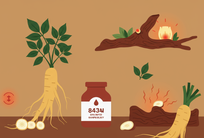 Korean Red Ginseng roots and tea beside herbal medicine jars representing natural anti-inflammatory pain relief
