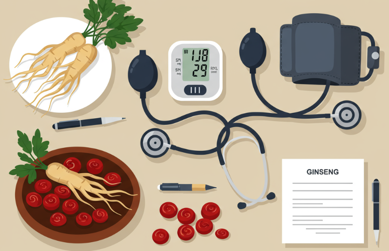 Korean Red Ginseng roots and tea supporting healthy blood pressure
