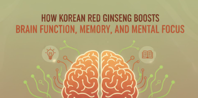 Korean Red Ginseng root and capsules symbolizing brain health and mental focus