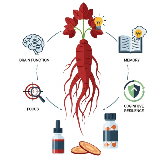 Korean Red Ginseng supporting cognitive performance, memory, and focus
