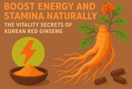 Korean Red Ginseng roots with fitness and vitality concept showing natural energy boost