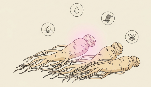 Korean Red Ginseng roots used for skin health and natural glow support.