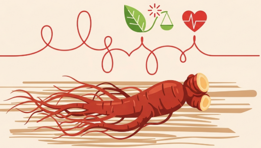 Korean red ginseng roots arranged to represent natural heart health support