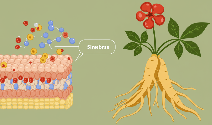 Korean Red Ginseng roots and heart illustration symbolizing natural cholesterol and lipid balance