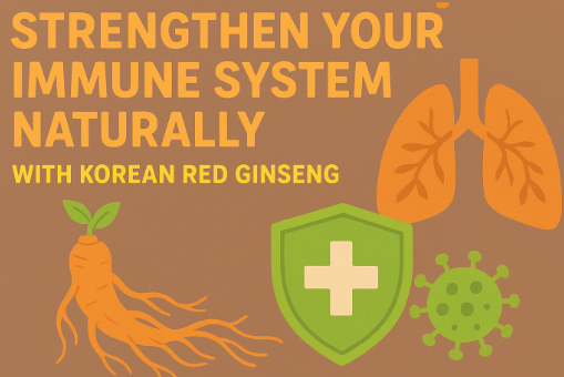 Korean red ginseng roots and tea cup symbolizing immune system support