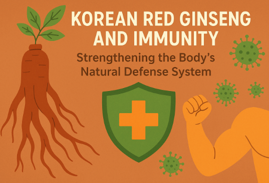 Korean Red Ginseng roots and herbal tea symbolizing strong immune defense