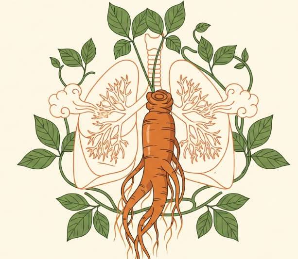 Korean Red Ginseng root supporting lung health and respiratory balance