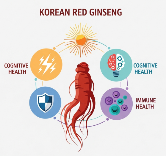 Premium Korean Red Ginseng roots symbolizing the harmony between traditional herbal medicine and modern wellness.