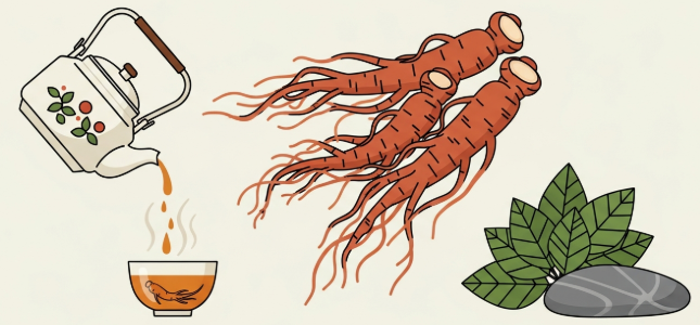 Korean Red Ginseng roots and tea used for natural stress support