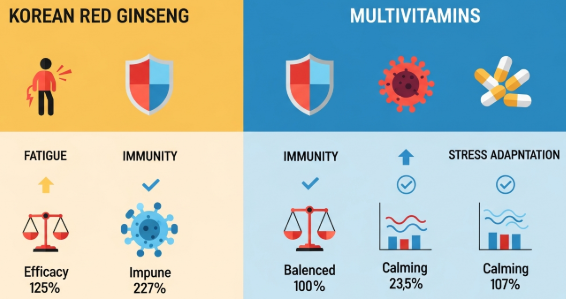 comparison chart between Korean red ginseng and multivitamins for energy and immunity