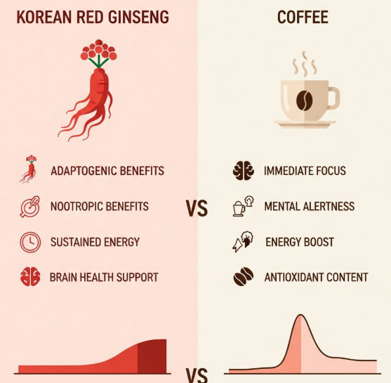 Red ginseng compared with coffee for natural energy and focus