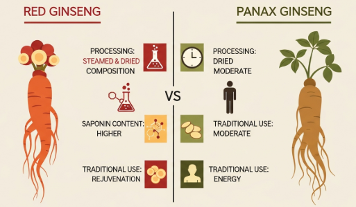 Comparison of red ginseng and panax ginseng