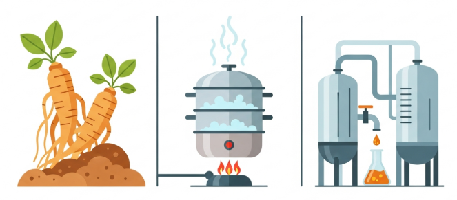Comparison of traditional and modern ginseng processing techniques.
