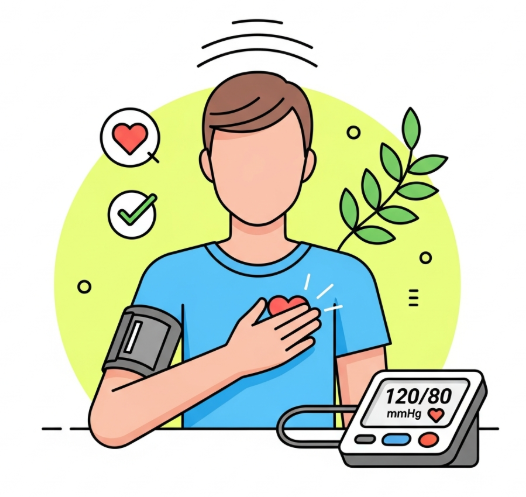 person checking blood pressure calmly at home