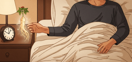 Person lying awake at night with insomnia; Korean ginseng can support sleep and reduce stress