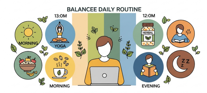 healthy routine and herbal support for working adults