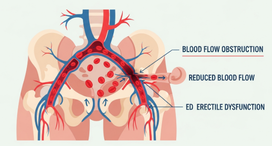Diagram showing blood flow problems as a cause of ED