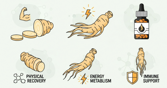 Korean ginseng root supporting physical recovery and energy balance