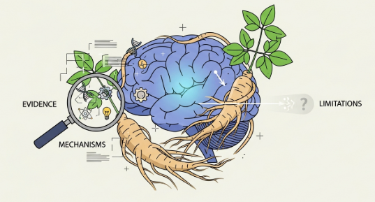 Fresh ginseng roots on a wooden surface for ginseng for brain health and memory
