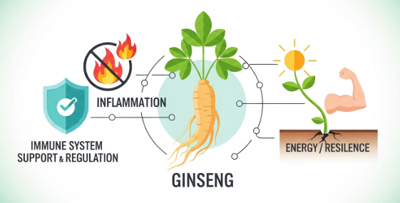 Ginseng root supporting immune system function naturally