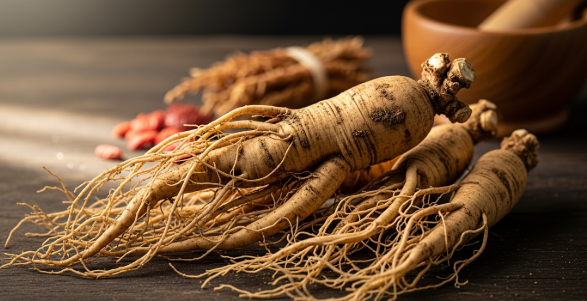 Fresh Korean ginseng root on a wooden board to illustrate natural methods of ginseng for boosting immunity.