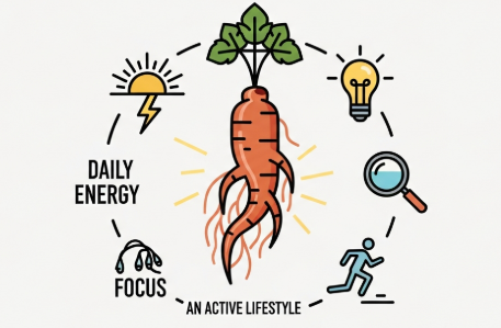 Korean ginseng root supporting daily energy and focus for an active lifestyle