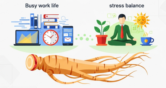 Korean ginseng root supporting stress balance in busy work life