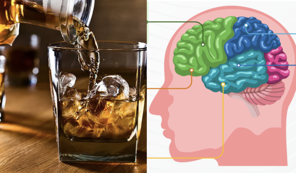 Alcohol, blood pressure monitor, and brain health concept