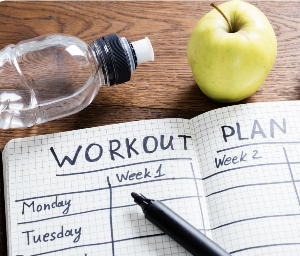 Weekly exercise plan showing aerobic strength and balance activities